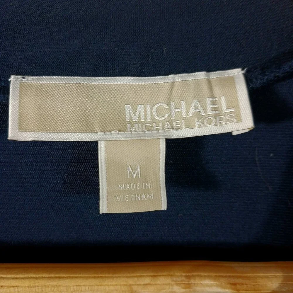 Michael Kors Lightweight Long Sleeve Navy Dress W/ Decorative Tie Neck, SZ Med. - Picture 2 of 16